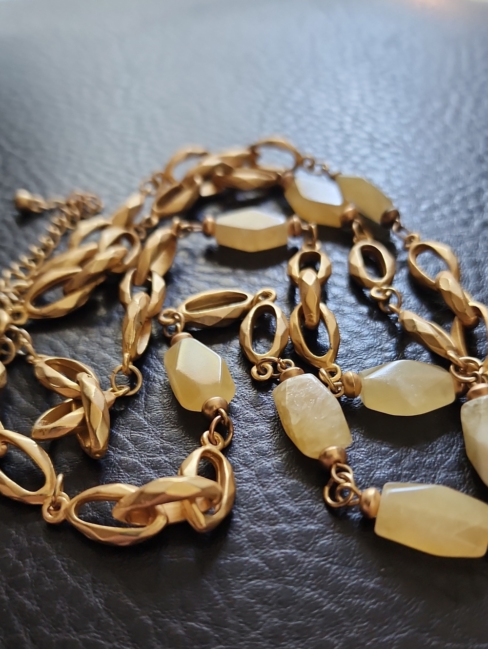 Gold-Tone Chain Necklace with Yellow/Cream Stone Beads